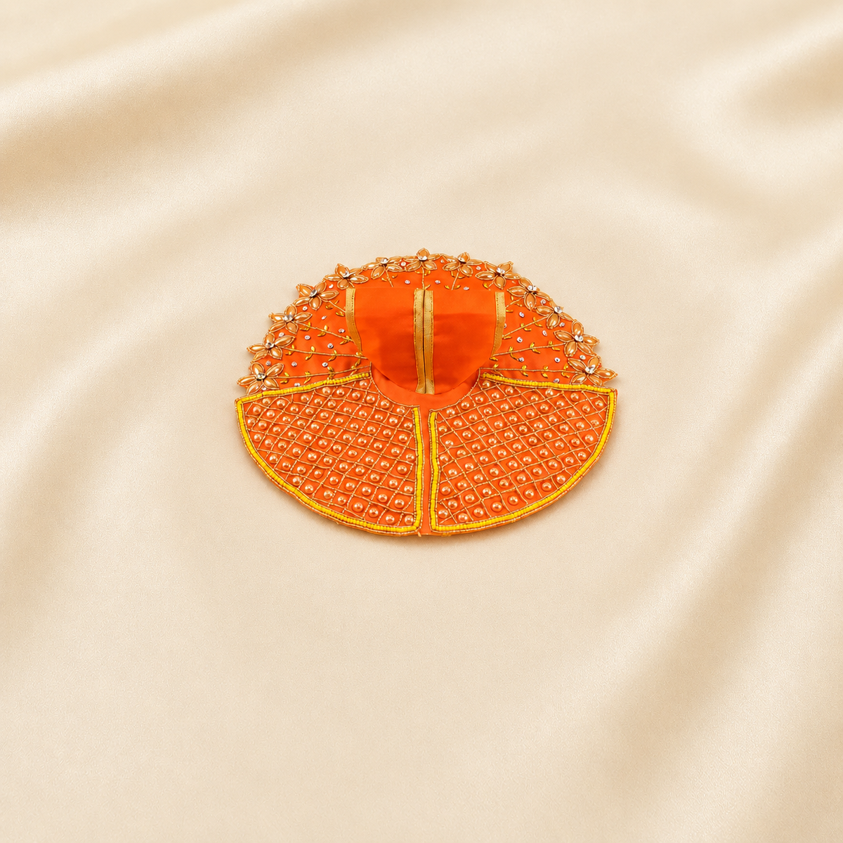 Orange Laddu Gopal dress decorated with pearl and floral work