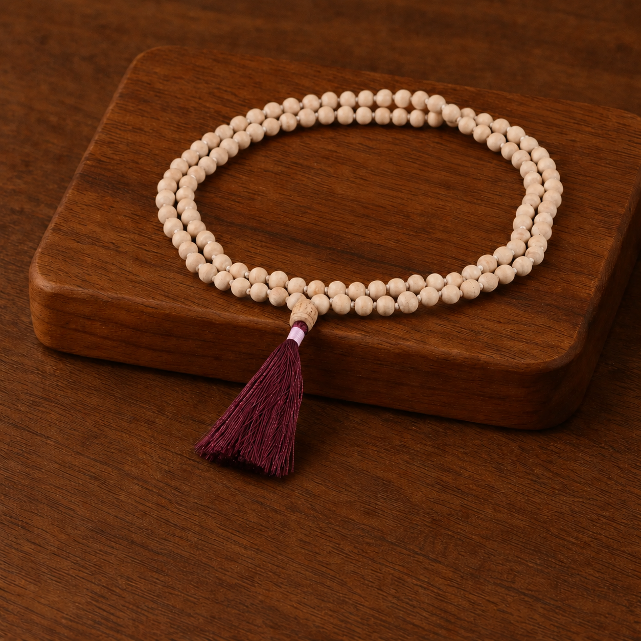 Premium certified 108 bead Tulsi japa mala with a red tassel