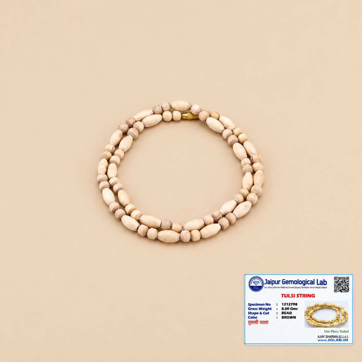 Original tulsi mala with natural pure tulsi beads and certification card in 24 inch length