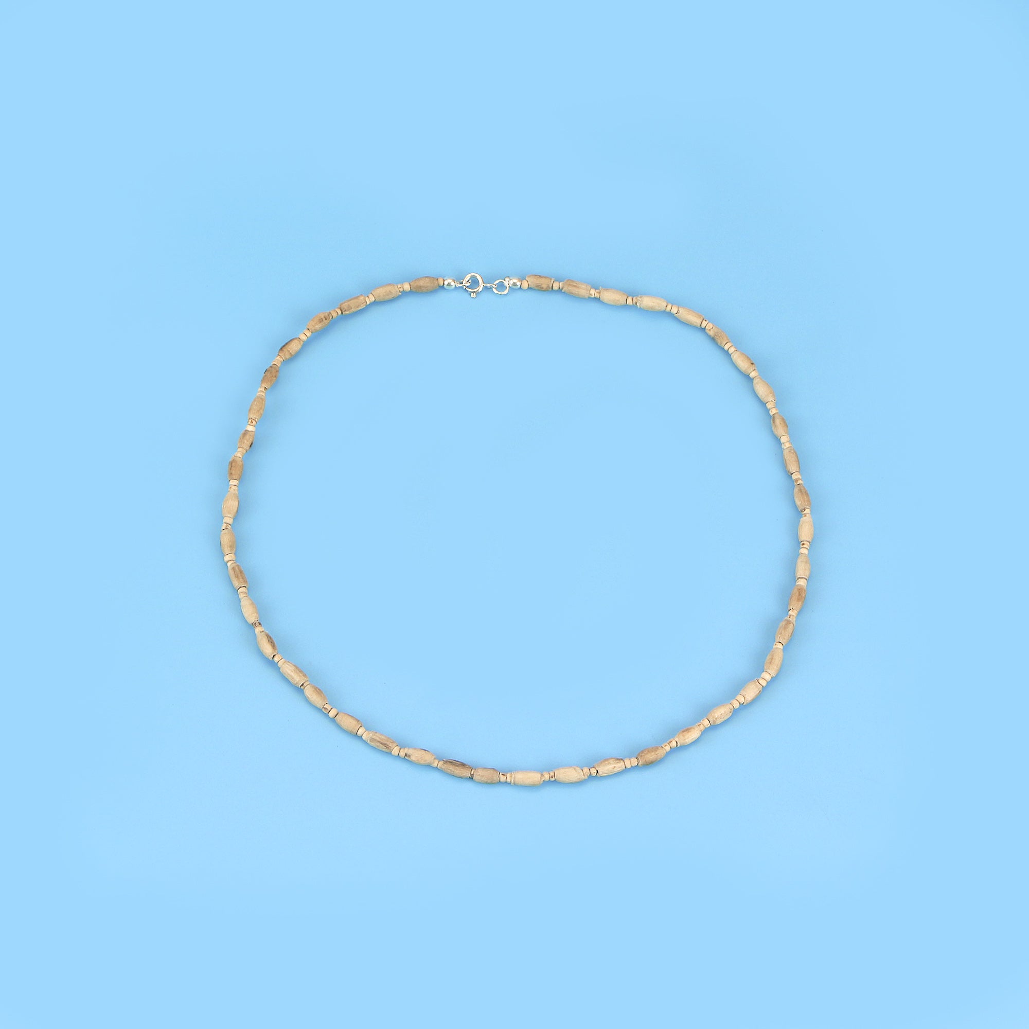 Handmade Silver Tulsi Kanthi Mala - Natural Tulsi Oval Beads, Vrindavan