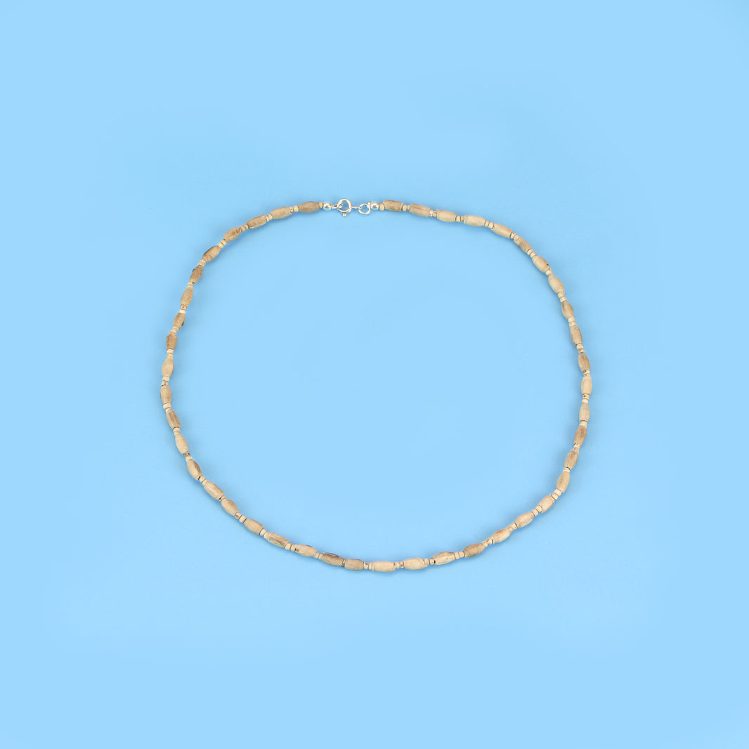 Handmade Silver Tulsi Kanthi Mala - Natural Tulsi Oval Beads, Vrindavan