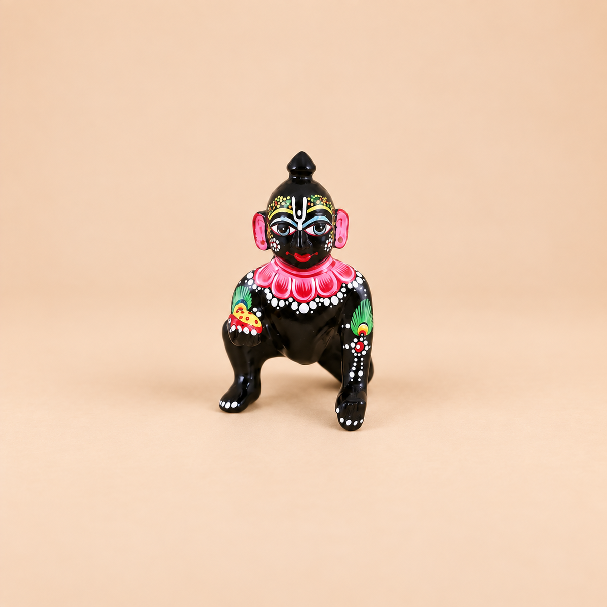 Hand-painted black Laddu Gopal idol with colourful detailing 