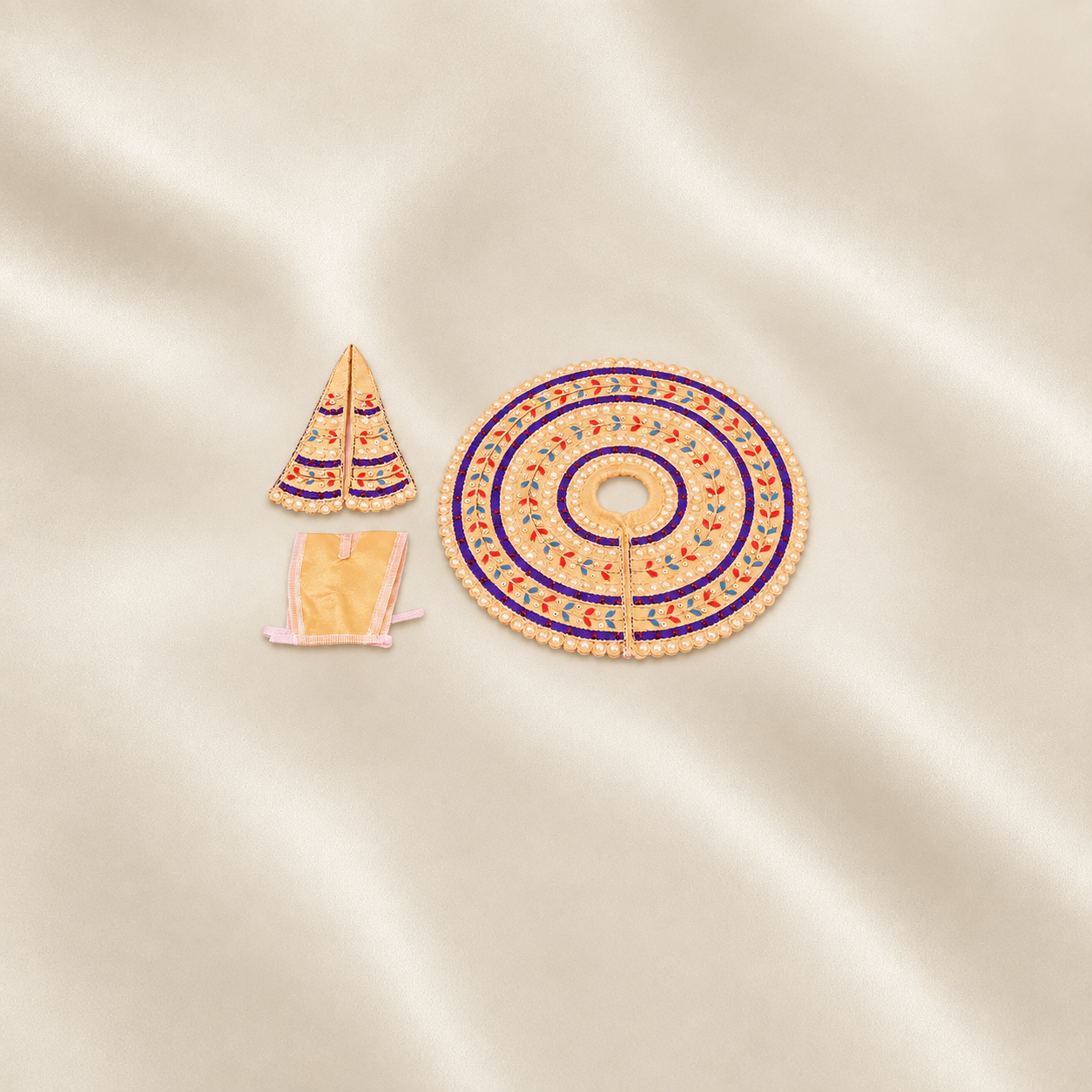Peach and purple-pearl-work Laddu Gopal poshak set with mukut and patka
