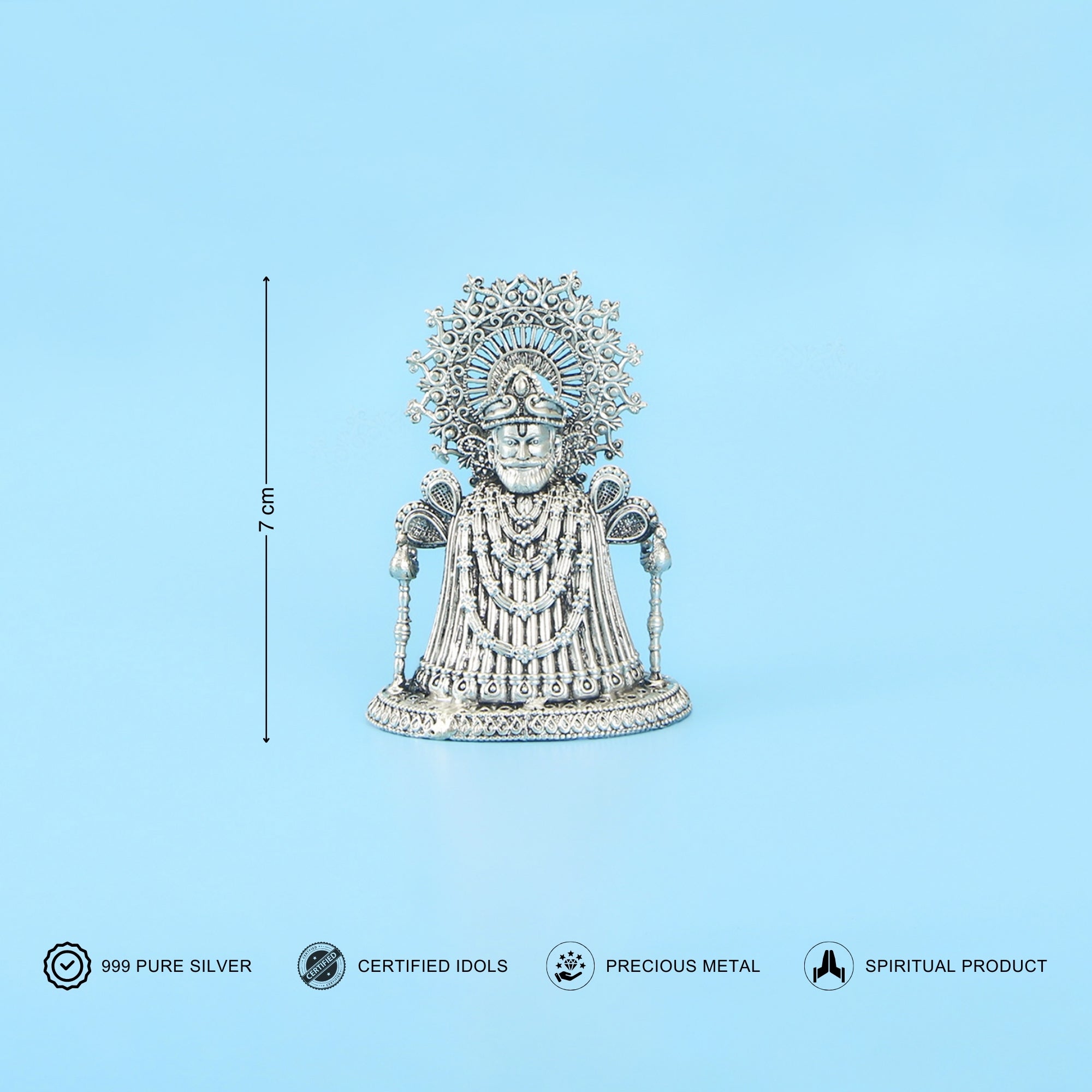 Height and base size dimensions of the pure silver Khatu Shyam Ji idol