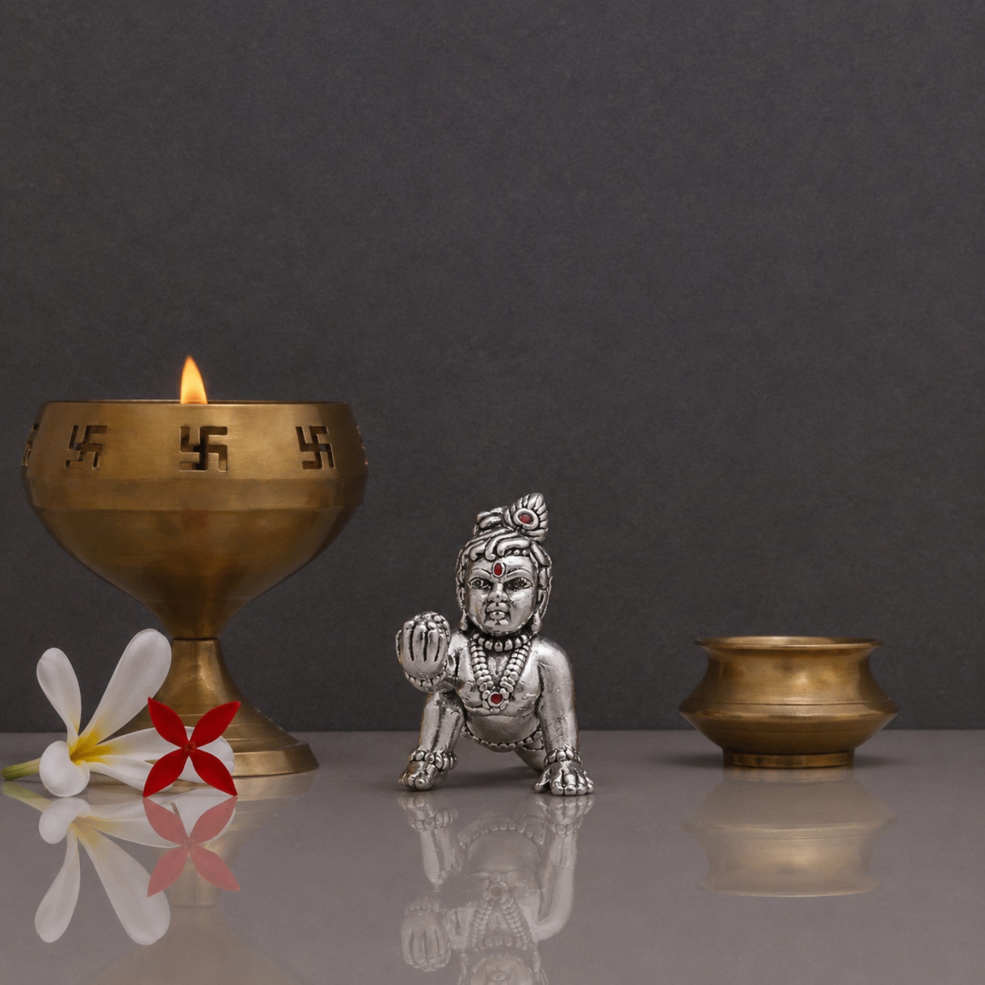 Pure silver Laddu Gopal idol of small baby Krishna 