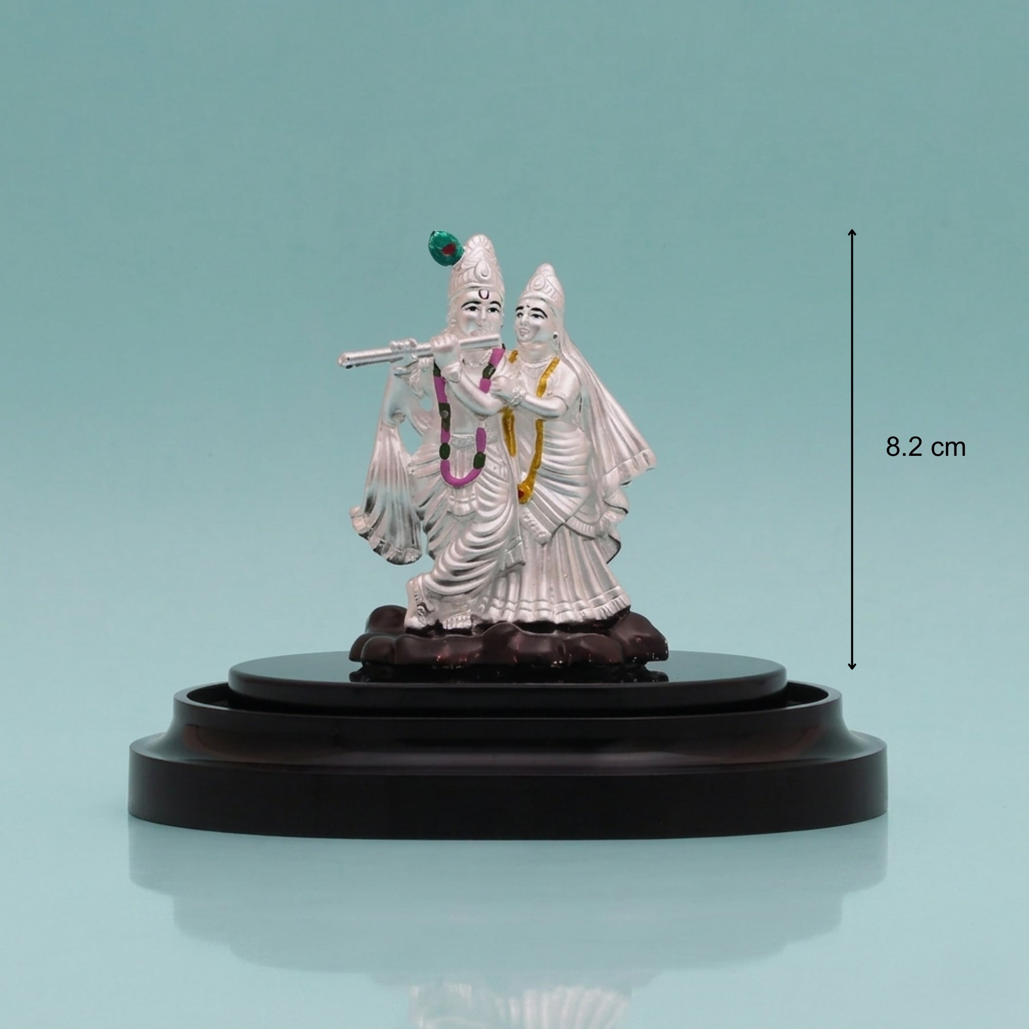 Height and base size dimensions of the pure silver Radha Krishna showpiece idol