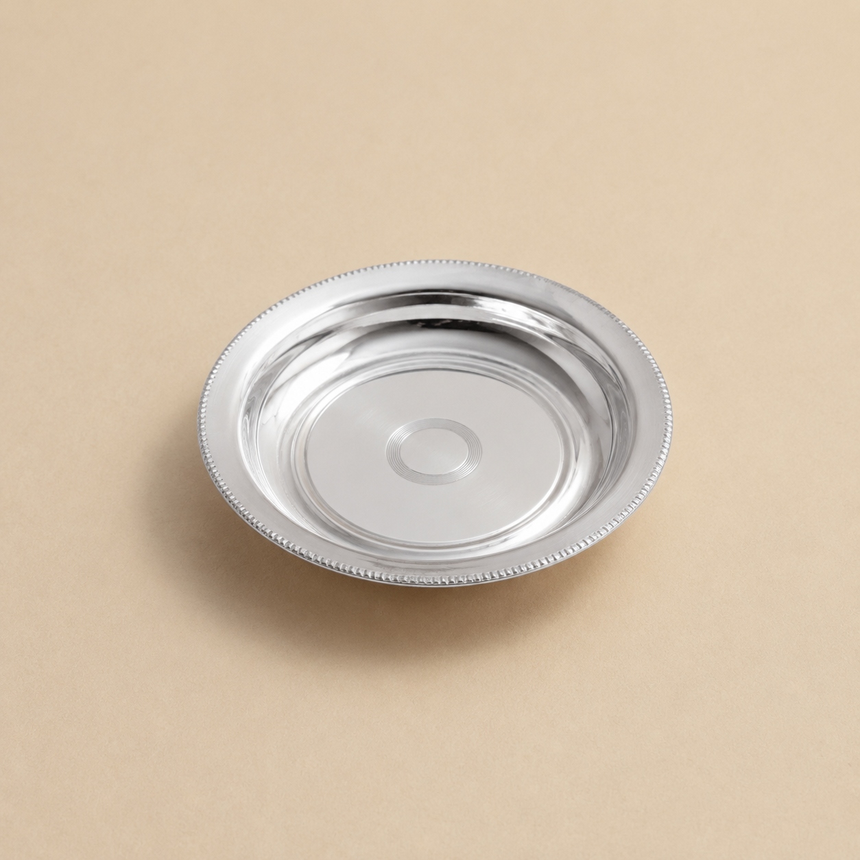 Pure silver small puja thali for deities displayed flat
