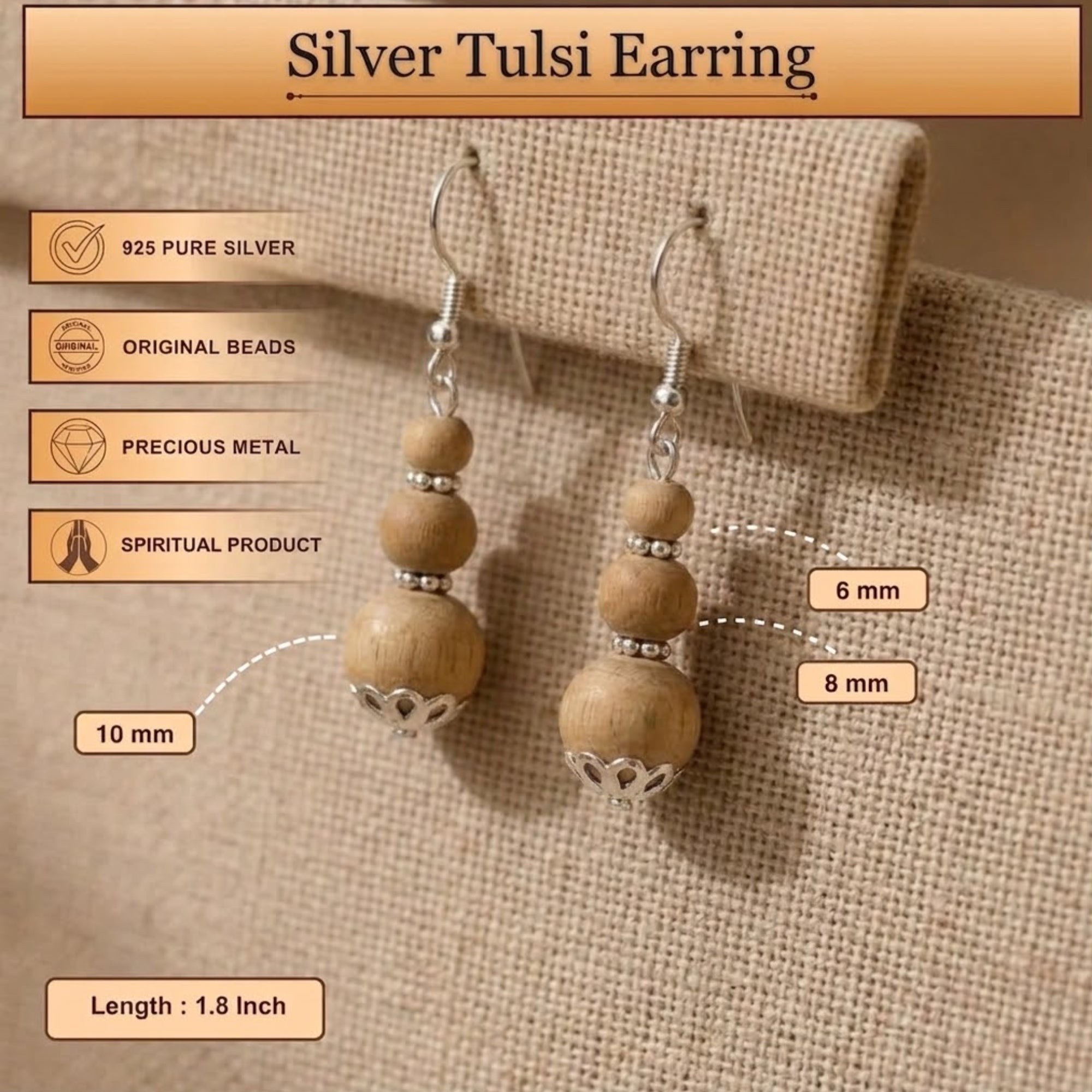 pure silver hooks and authentic Tulsi bead earrings