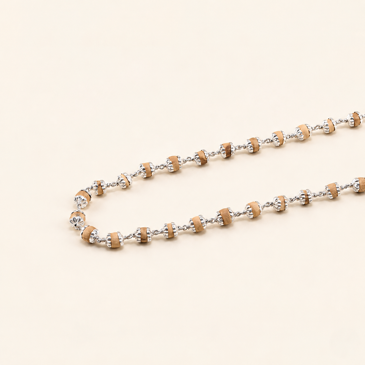Pure silver Tulsi Mala with original natural Tulsi beads and handcrafted silver detailing