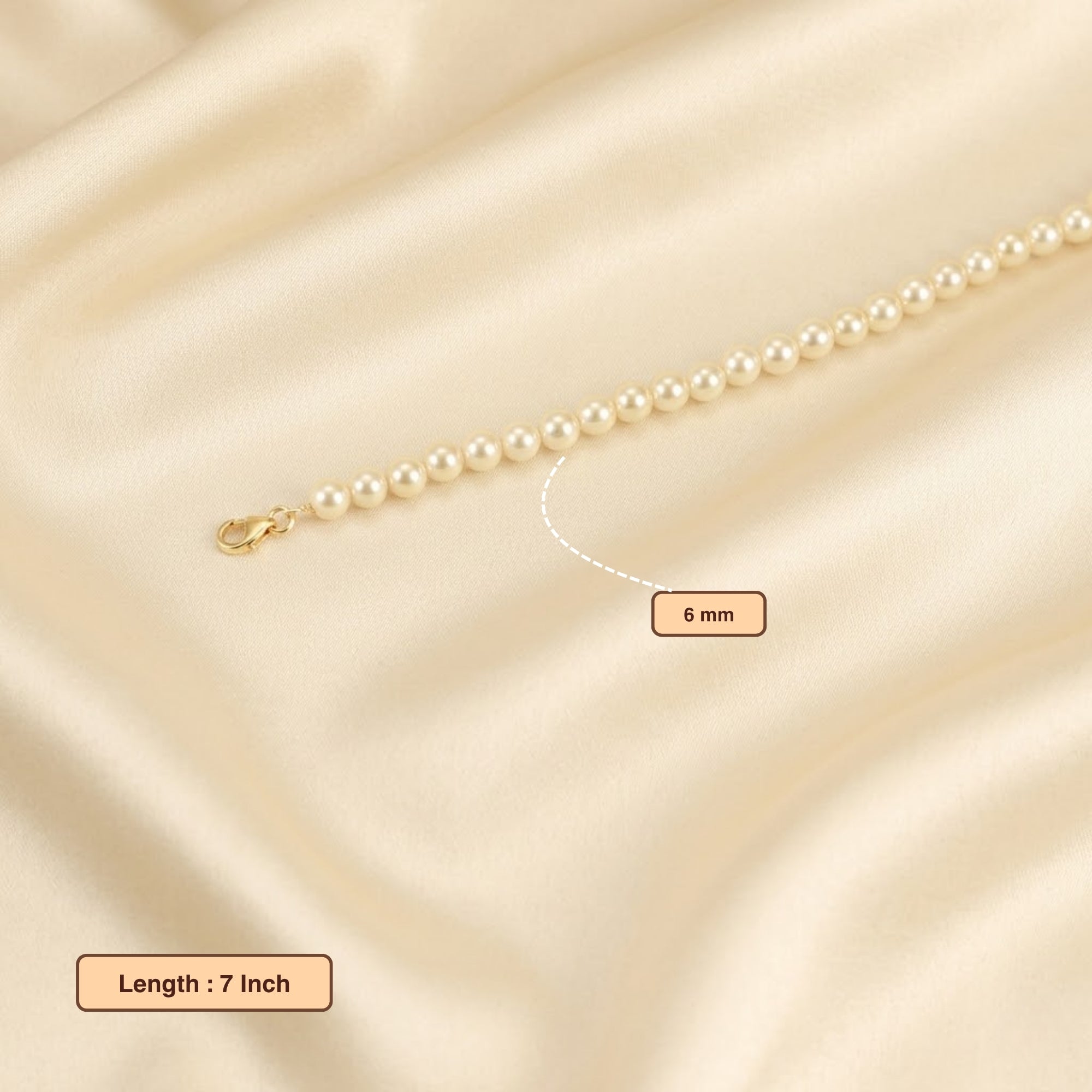 Dimension layout showing 17cm length of pure 925 silver natural white pearl strand bracelet