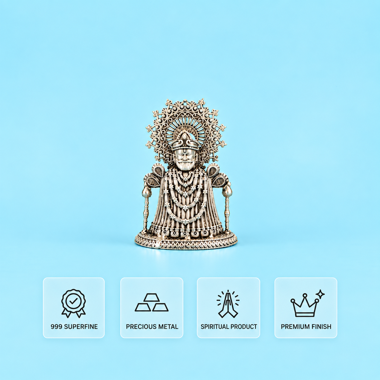 Khatu Shyam Ji Baba silver idol with intricate crown