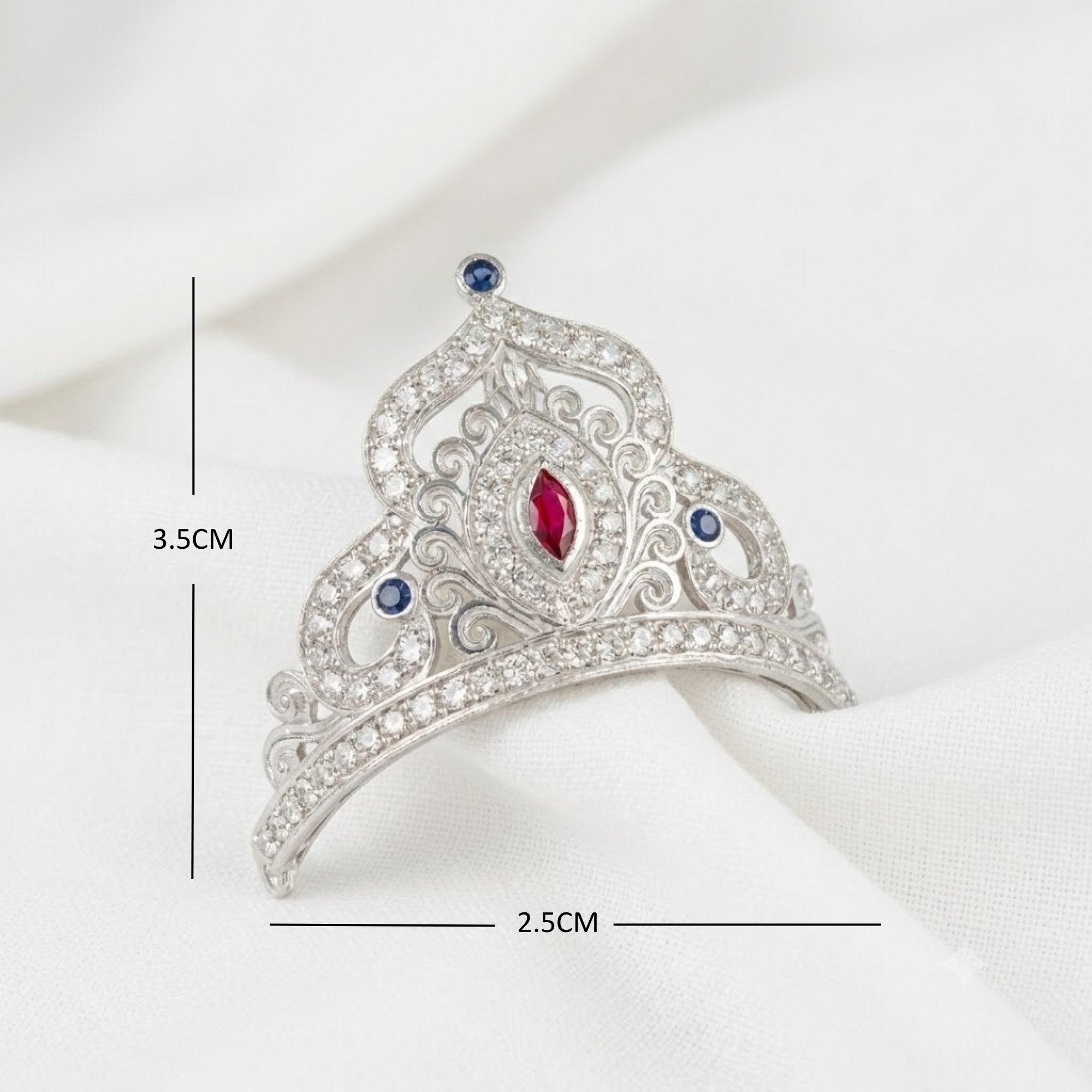 Dimension diagram showing size and measurement of pure silver crown for Laddu Gopal