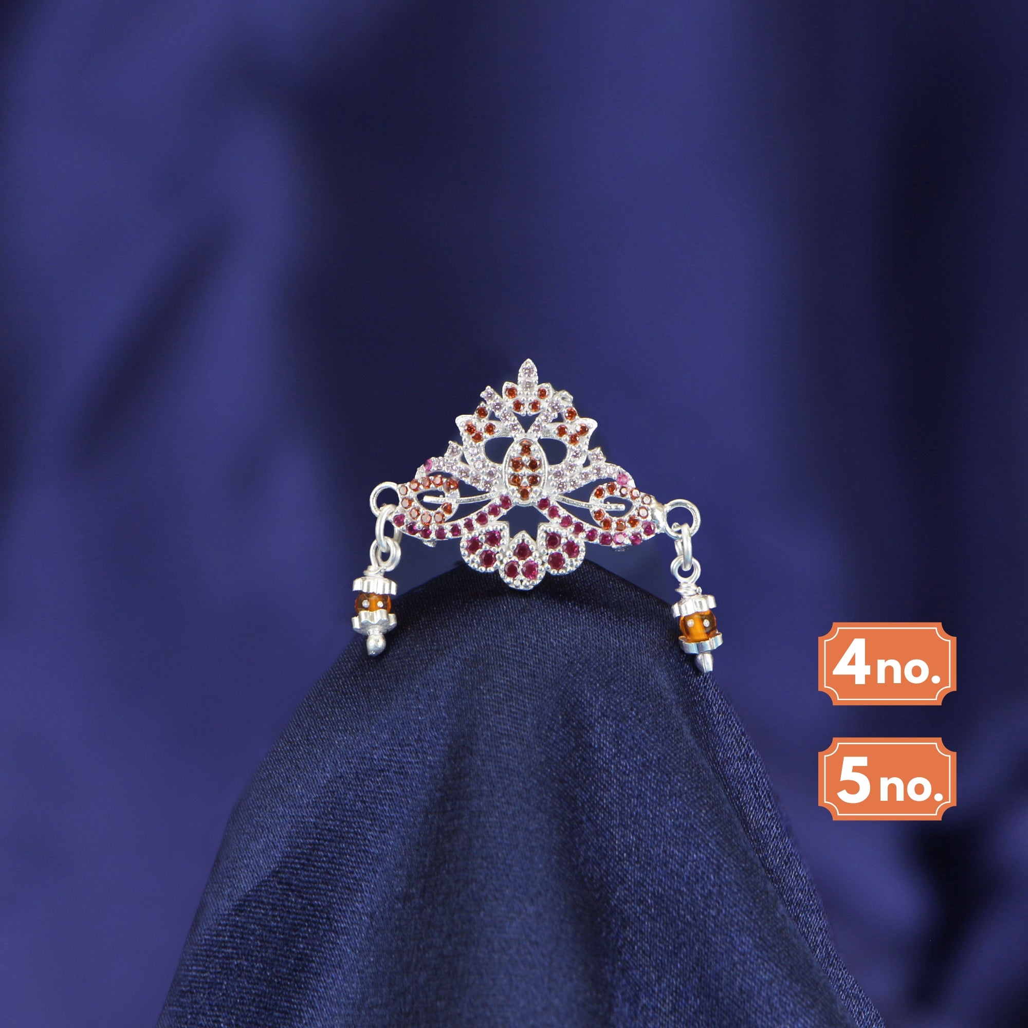 Pure silver mukut for Laddu Gopal size 4 and 5 no displayed on blue satin cushion