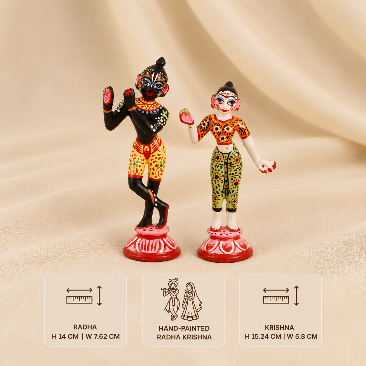 Hand-painted Radha Krishna decorative idols showcasing handcrafted traditional Indian artwork