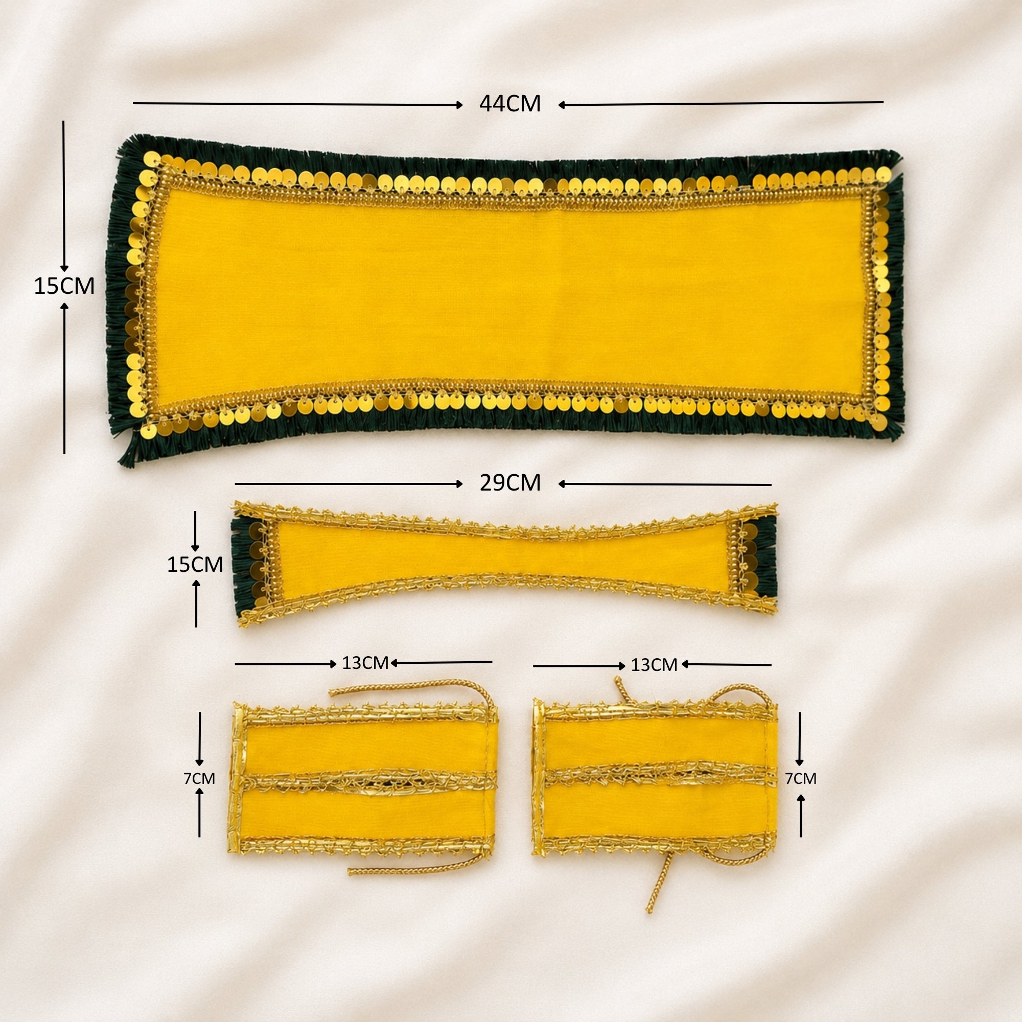 Size measurement and dimension guide for Radha Krishna yellow poshak set