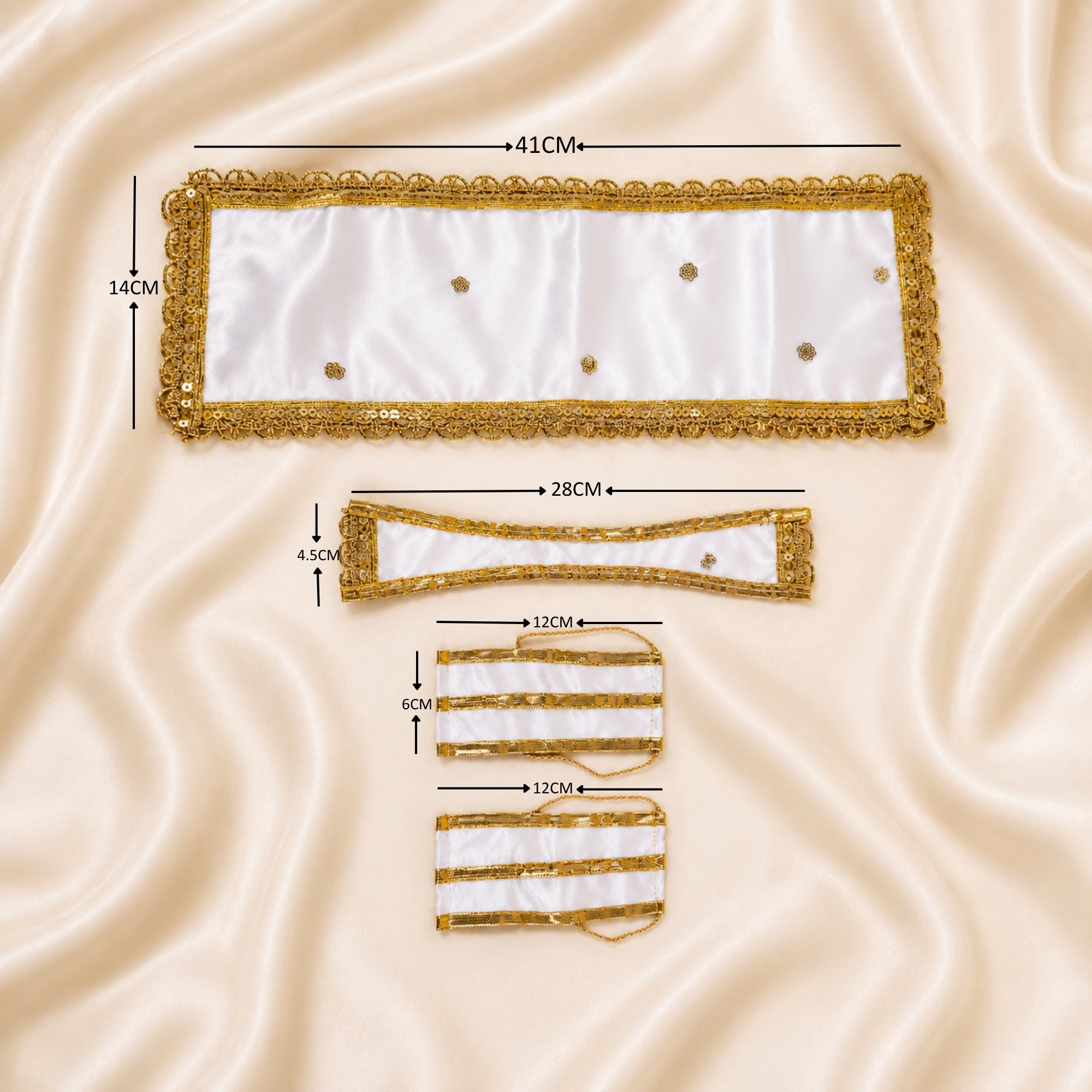 Size measurement and dimension guide for Radha Krishna white poshak set