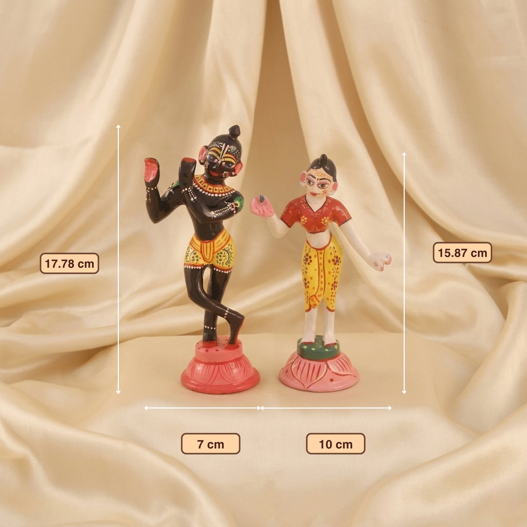 Height and base size dimensions of the Ashtadhatu Radha Krishna Yugal Jodi idol