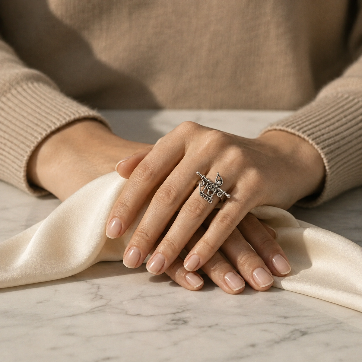 Radhe Radhe ring for women with silver-tone metal finish