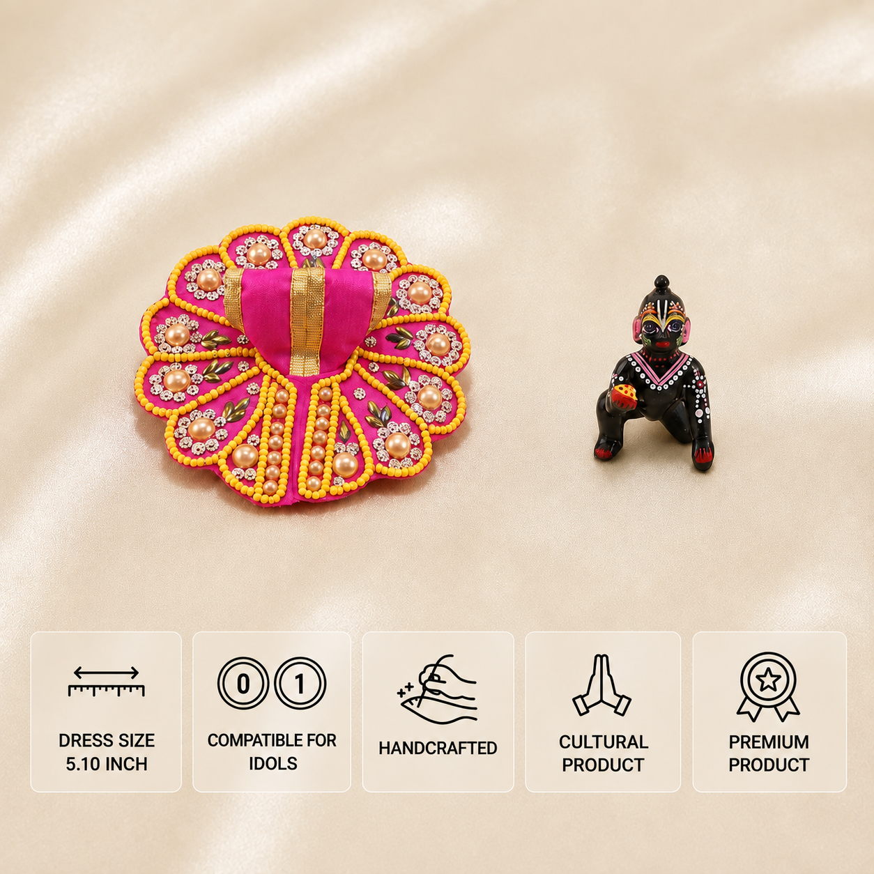 Rani pink pearl-embellished Laddu Gopal dress for 0 and 1 number idols
