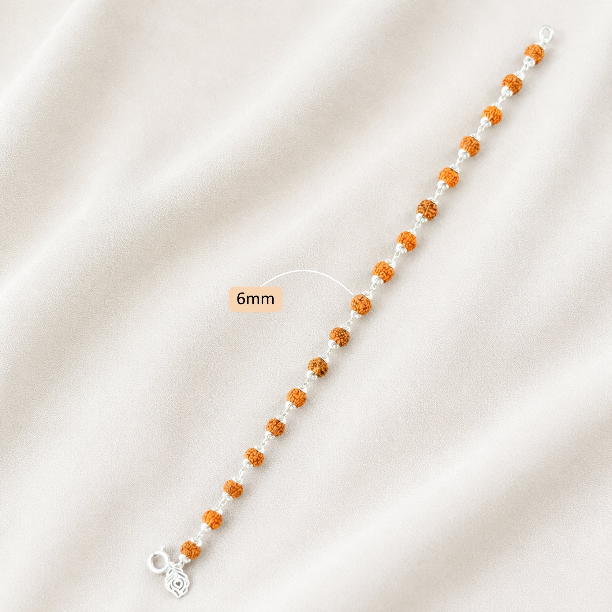 Bead size and dimension guide for handcrafted rudraksha bracelet with silver capping