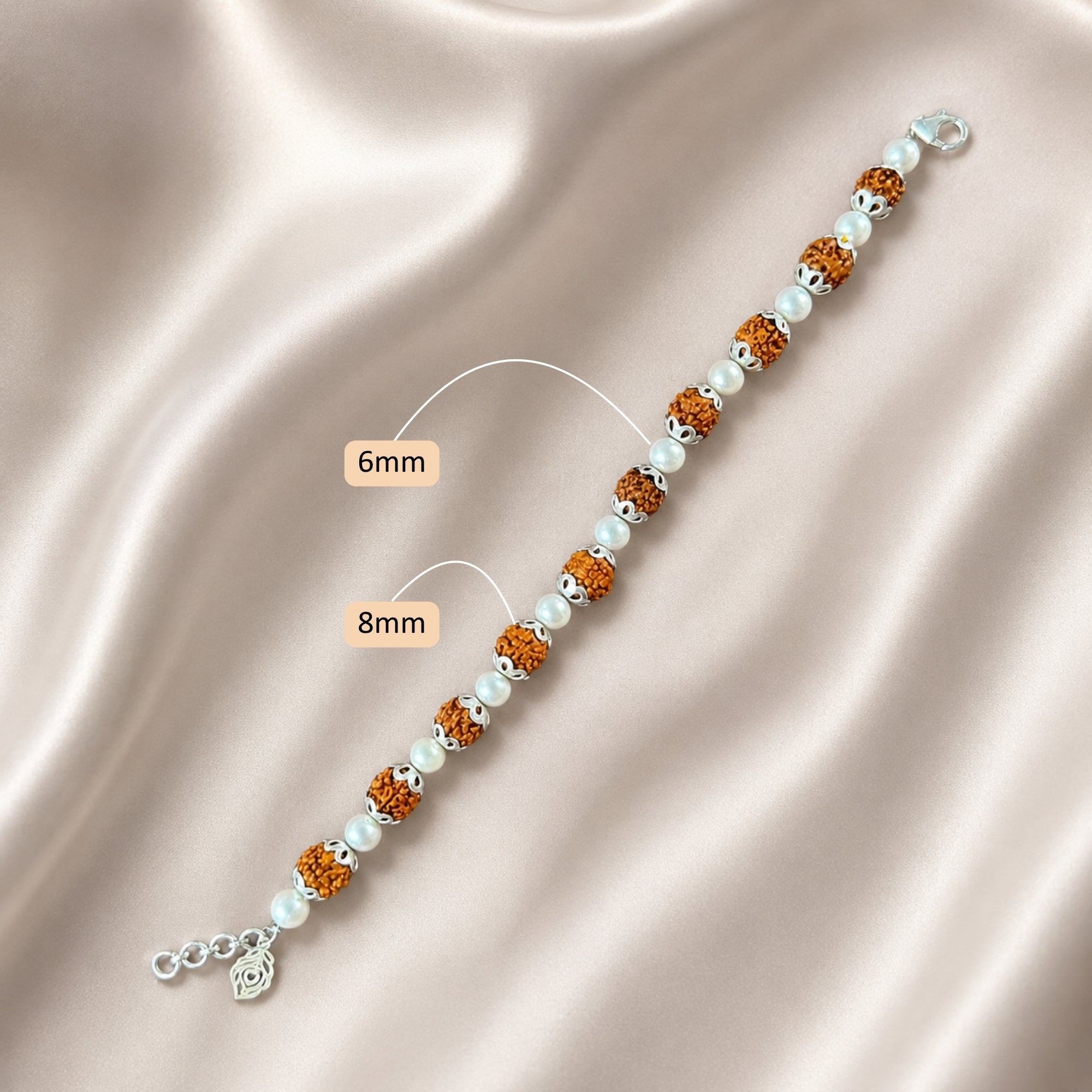 Bead size and dimension guide for silver rudraksha pearl bracelet