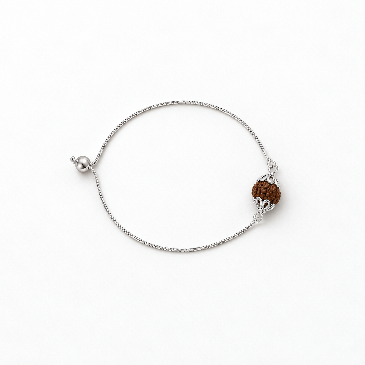 Rudraksha pure silver chain bracelet with adjustable bead 