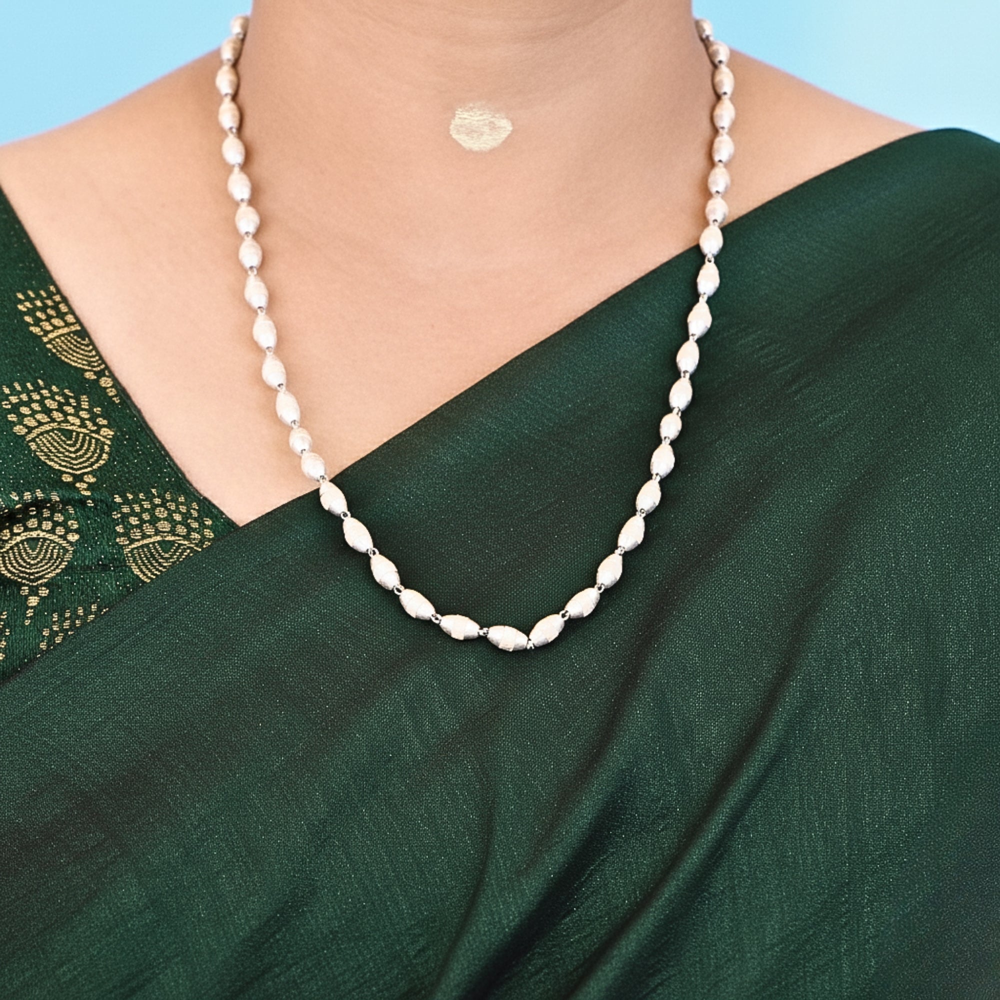 premium silver Tulsi Kanthi Mala with small wood beads