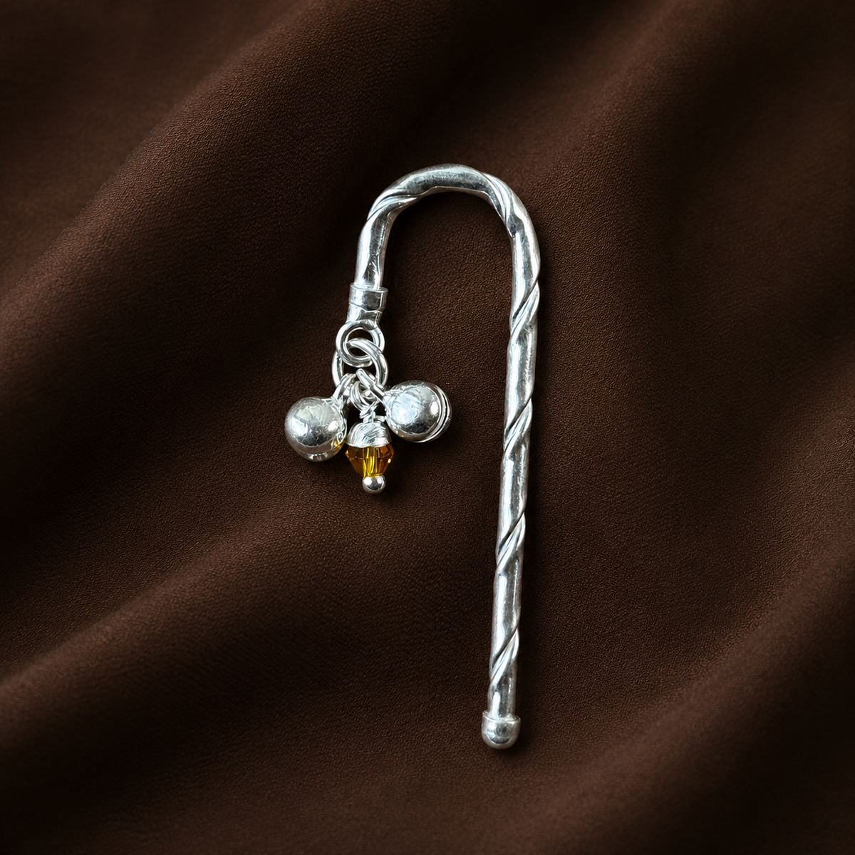 Close-up detail view of handcrafted pure silver Chhadi ornament