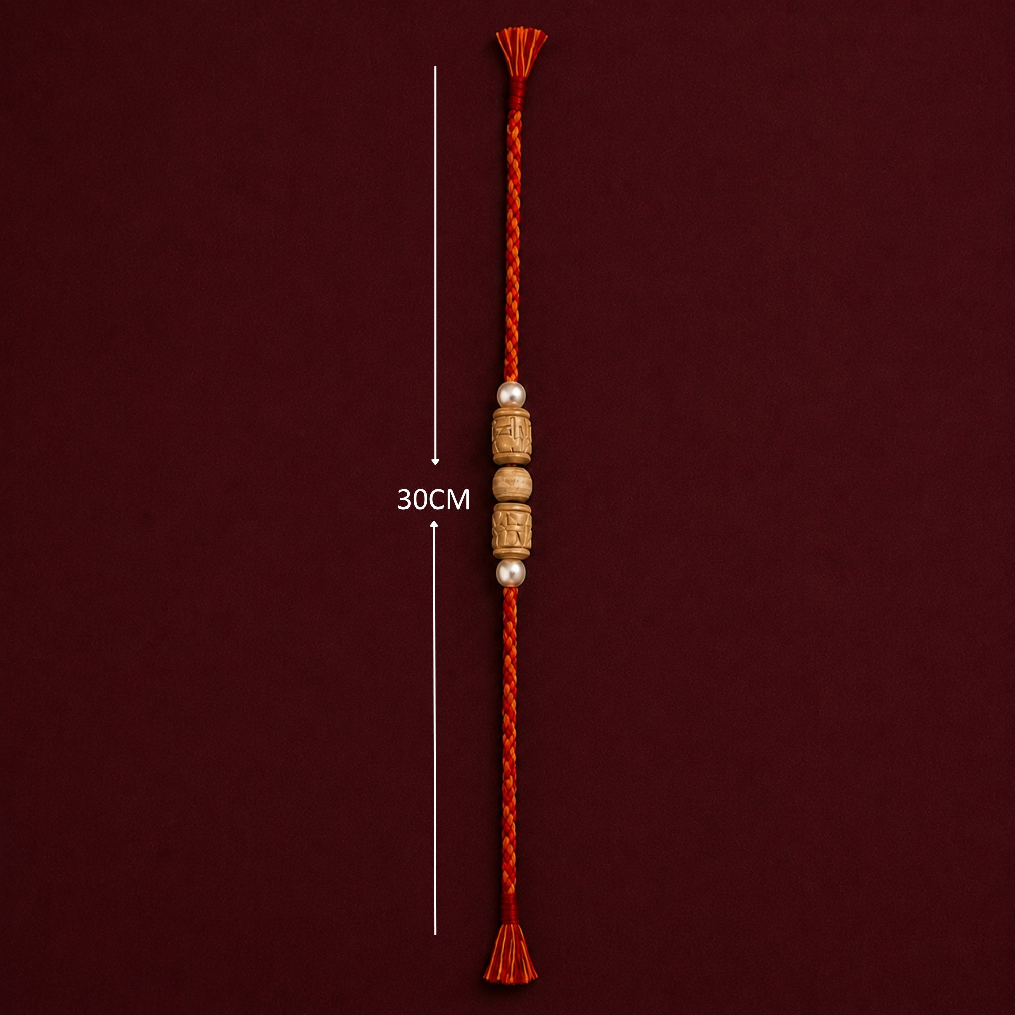 Length and dimension measurements of the simple wooden Tulsi rakhi