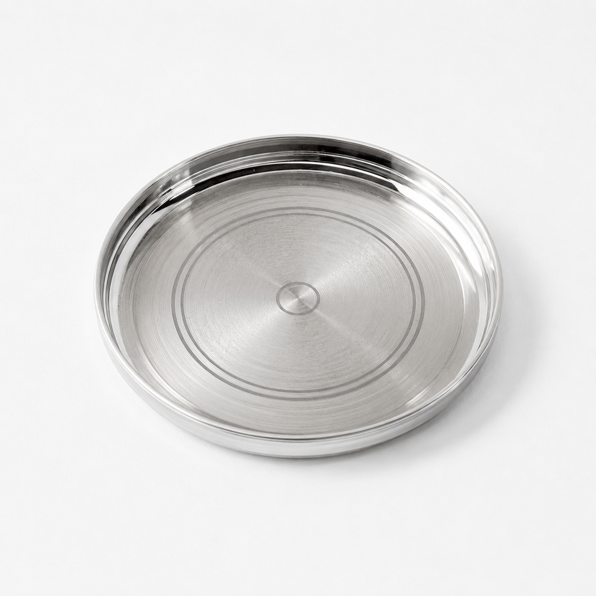 Sterling silver thali for pooja and rituals displayed flat