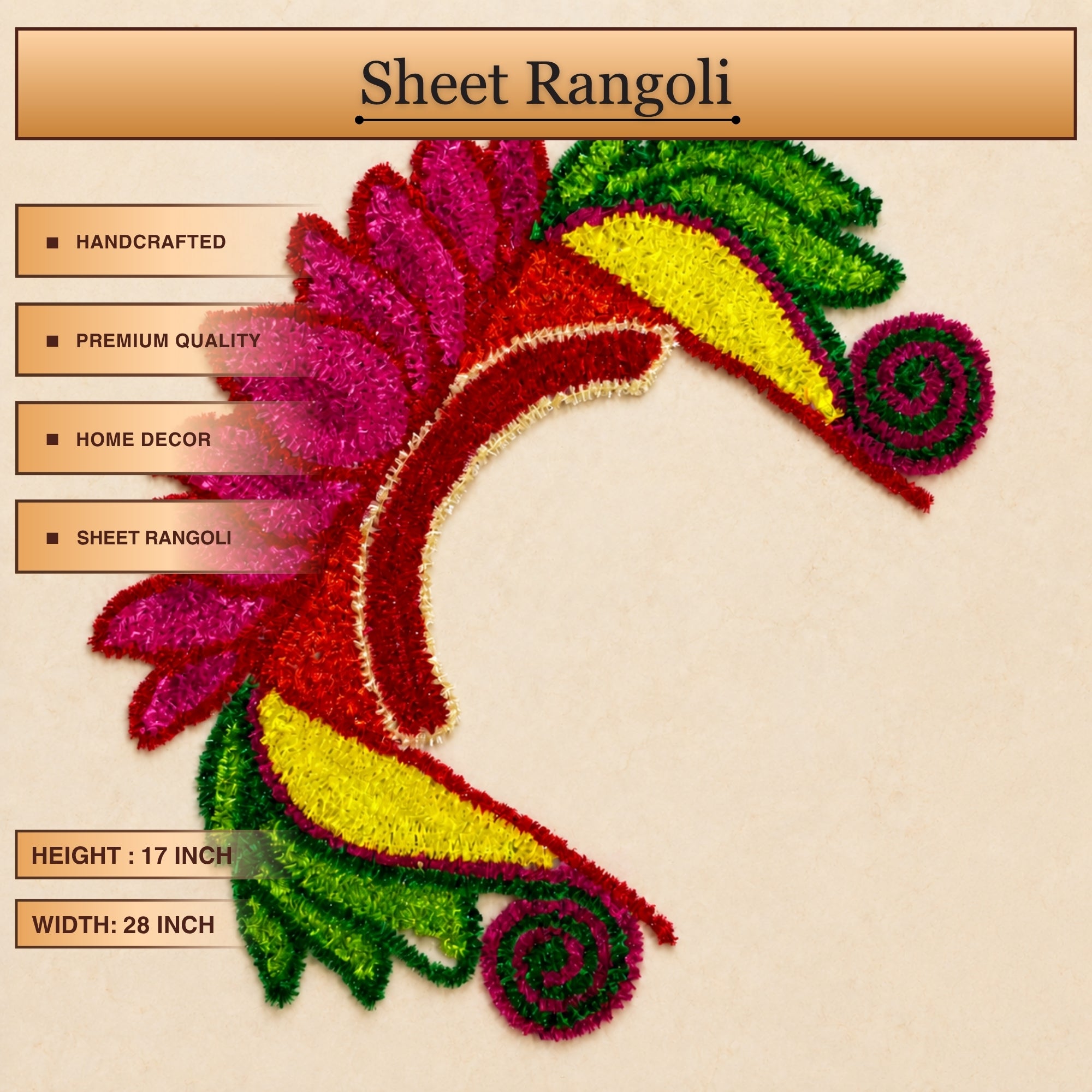 Size and dimension reference guide for decorative Swastika lotus rangoli mat