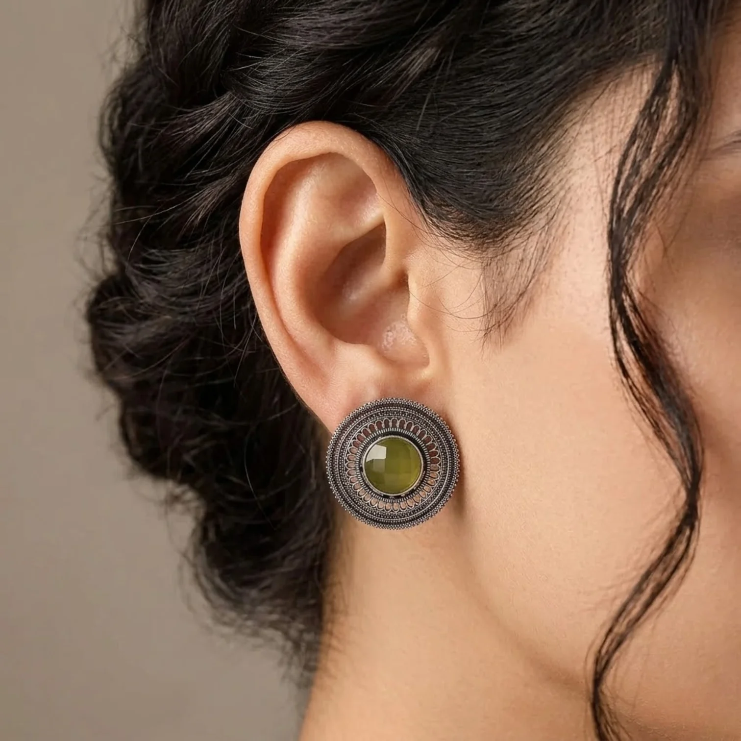 yellow stone oxidised metal imitation stud earring
